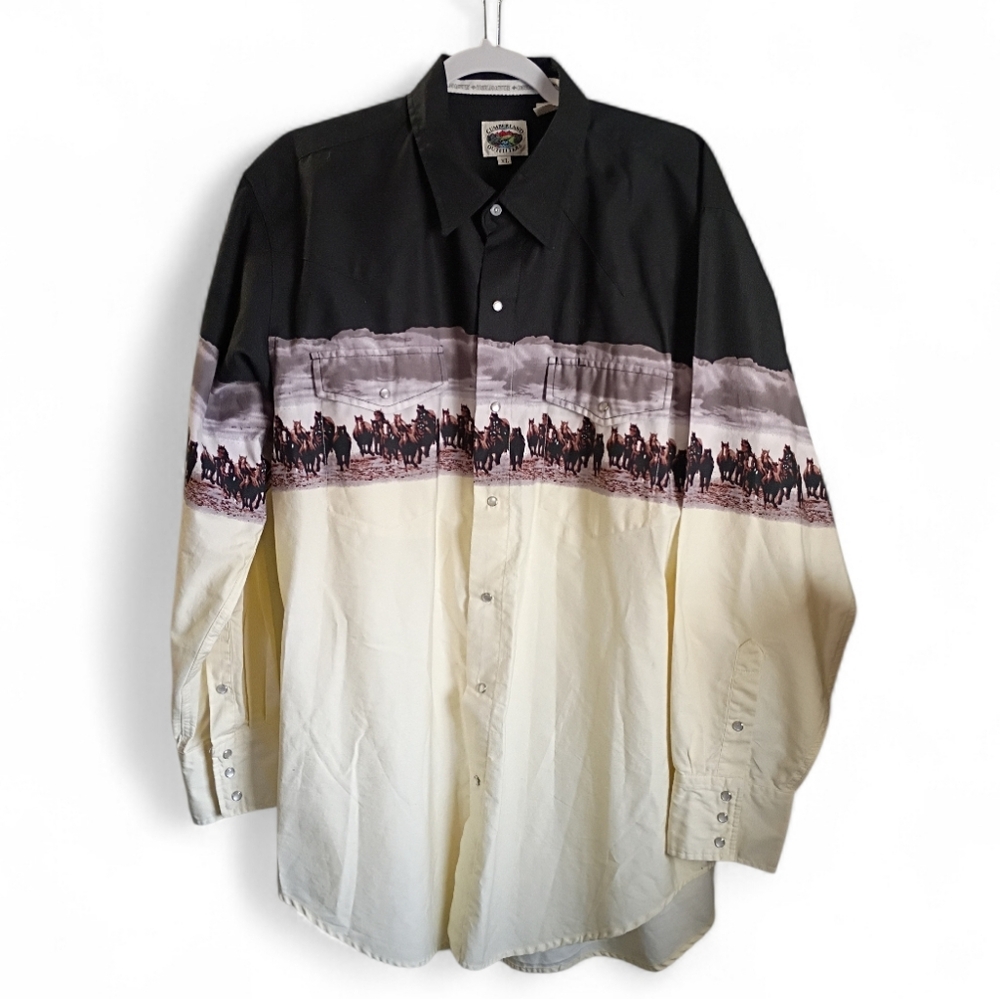 Cumberland Outfitters Pearl Snap Shirt Mens XL Horse Stampede Long Sleeves